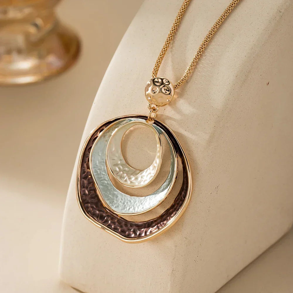 Vintage Gold & Bronze Layered Circle Necklace
