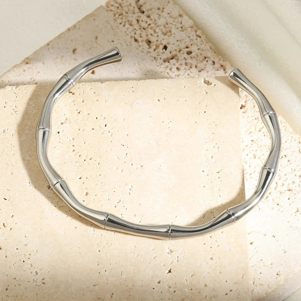 Silver Minimalist Bamboo Cuff Bracelet